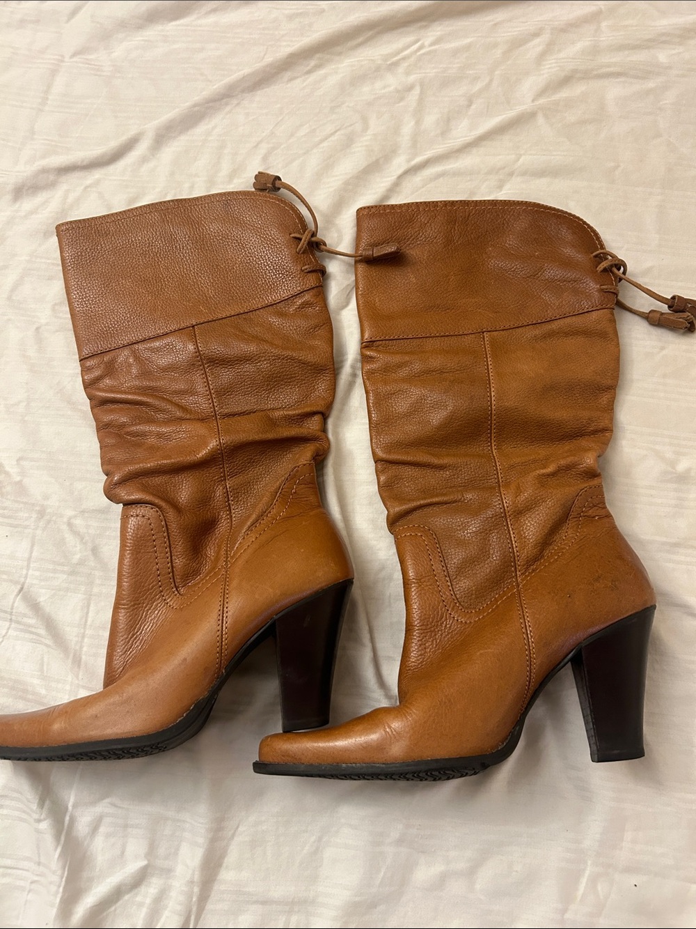 White Mountain Cognac Genuine Leather Mid-Calf Heeled Boots - Picture 7 of 7